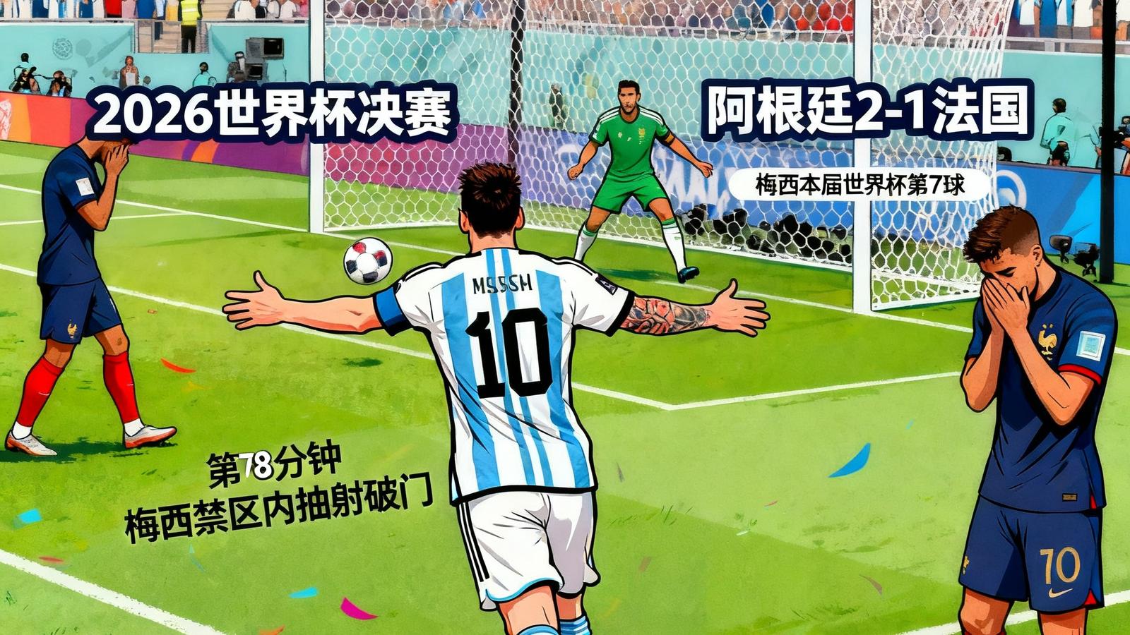 2026世界杯决赛阿根廷2-1法国，梅西78分钟进球，图文战报详细